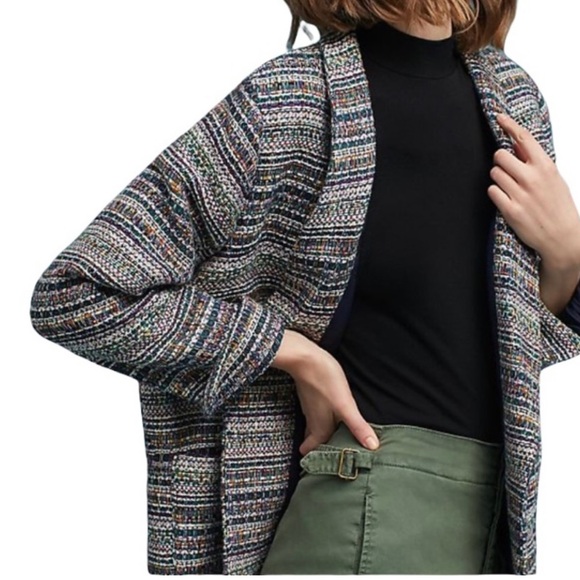 HARLYN ANTHROPOLOGIE MULTI COLOR OVERSIZED TWEED BLAZER - Picture 2 of 6